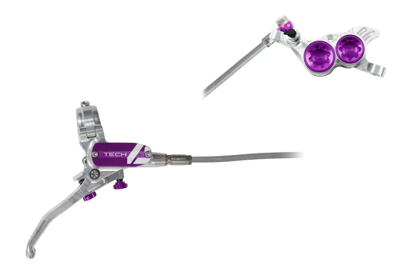 Hope Tech 4 V4 - No Rotor-Silver/Purple - BRAIDED-1